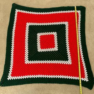 HANDMADE afghan crochet throw blanket, square, Red, Green, White, Christmas